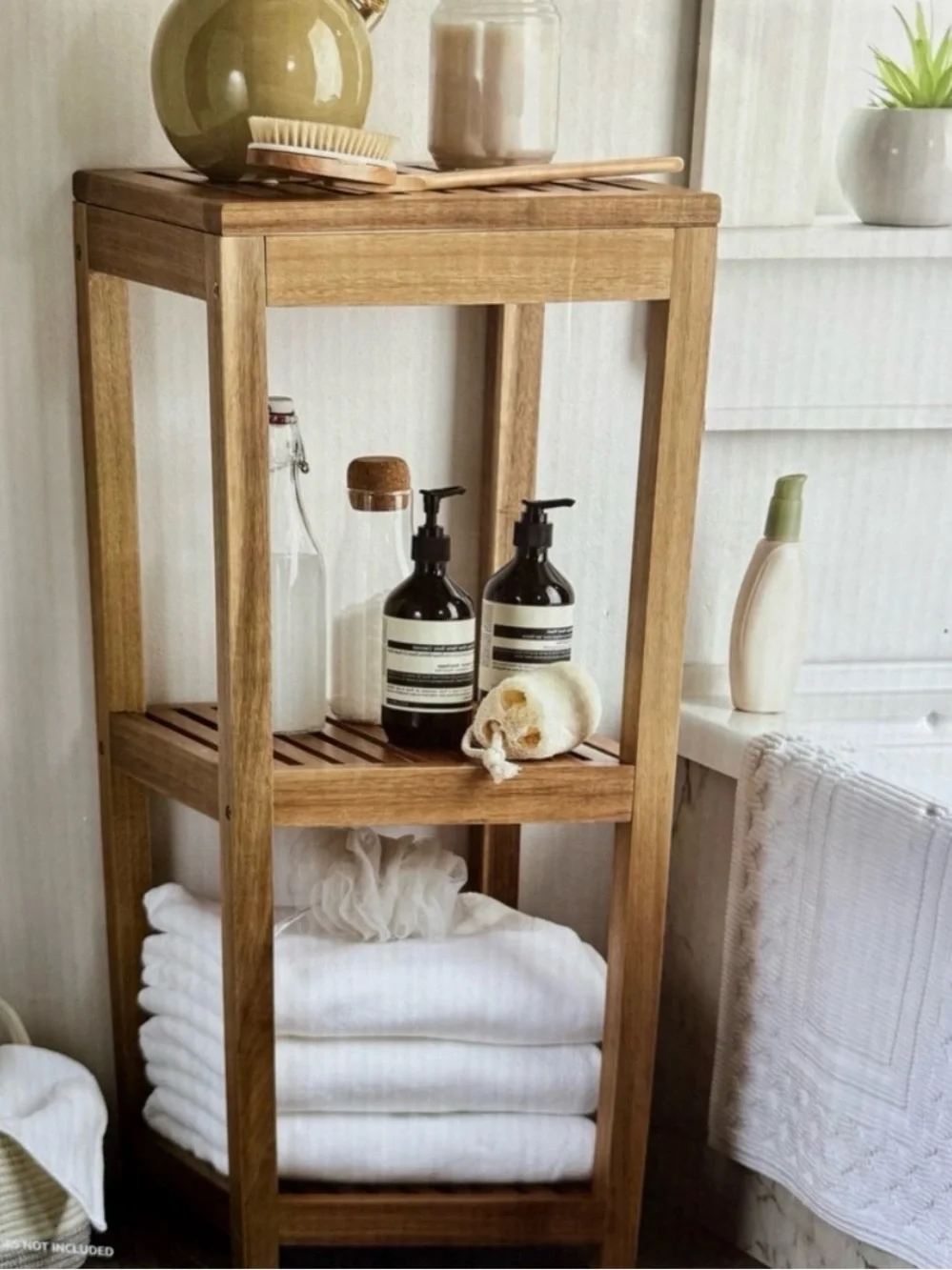 Mesa 3 Tier Acacia Storage Tower Wooden Bathroom Shelf - Natural Brown Brand New